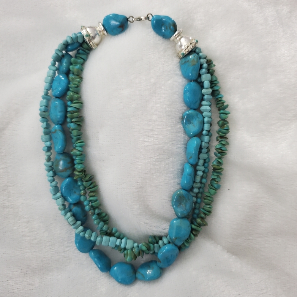 Turquoise Multi-Strand Beaded Necklace - 16"